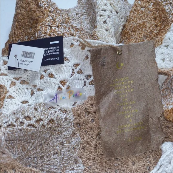 Crochet Patchwork Dress in Cream and Brown - Picture 4 of 5